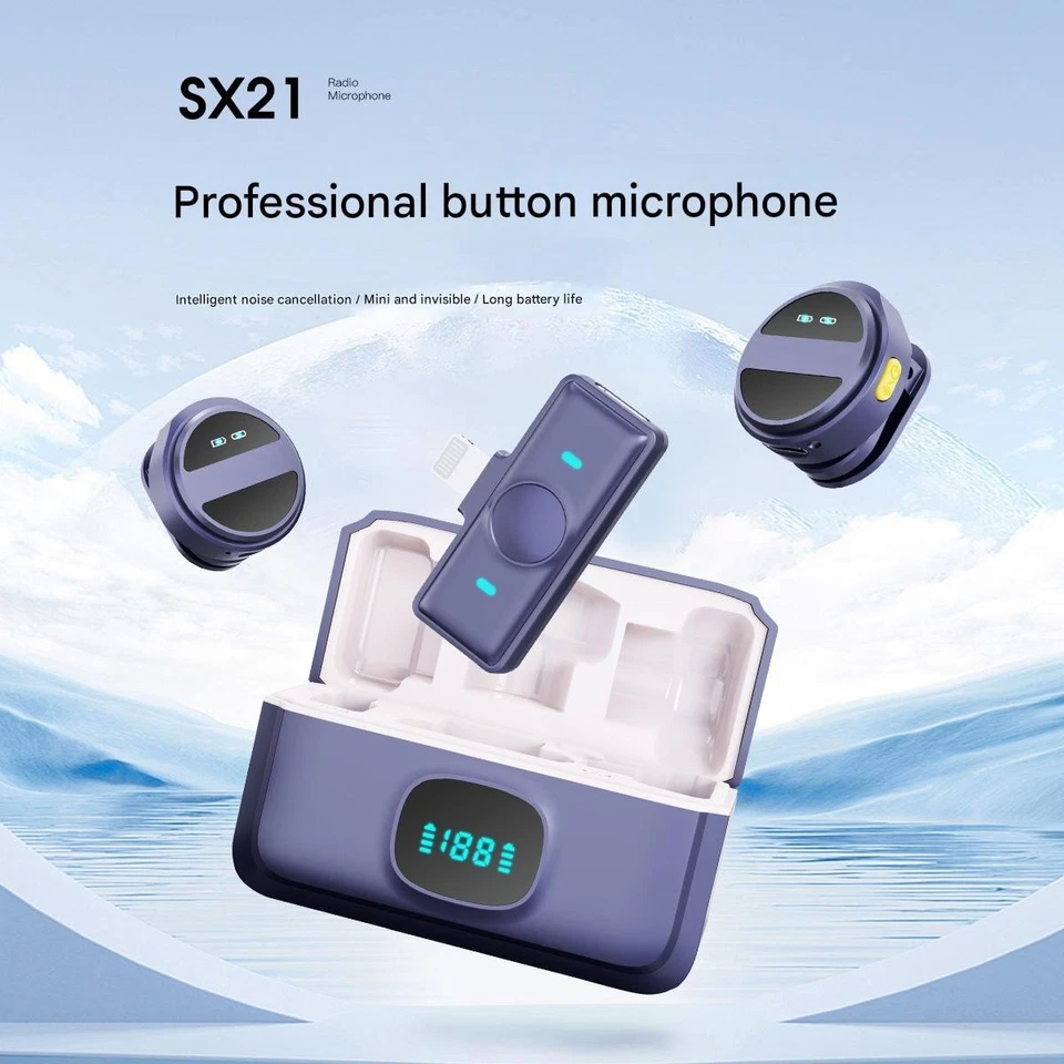 Juego de micrófono de solapa inalámbrico doble - 1 a 2 reducción de ruido USB-C y relámpago Foto 3 de 4