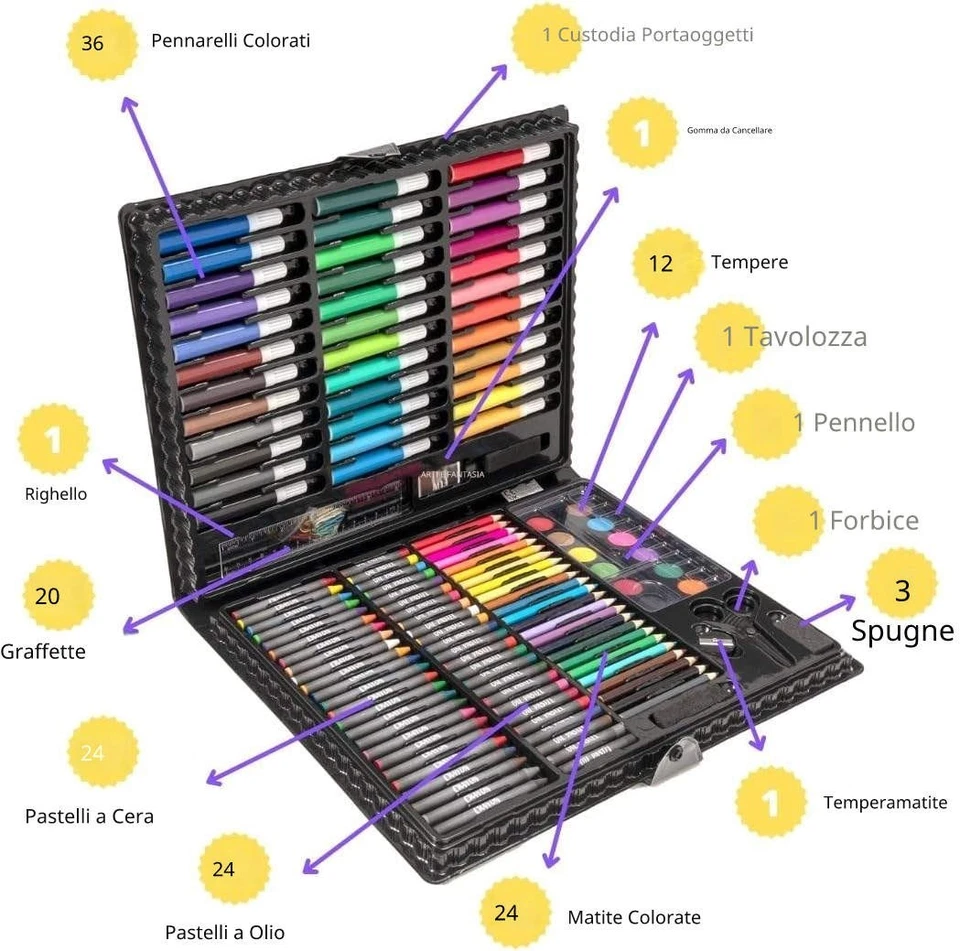 Valigetta con Pennarelli Pastelli Acquerelli Set Artistico Completo per Bambini - Imagen 3 de 4