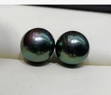 Pair of 12mm South Sea Genuine Black Round Loose Pearl Undrilled 2088AAA