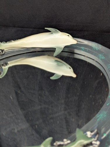 Vintage 3D Dolphin Oval Beach Hanging Tropical Wall Mirror Sea Ocean 13" X 10.5" - Picture 8 of 16