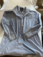 Stafford Button Down Long Sleeve Dress Shirt Blue Plaid 17 32-35