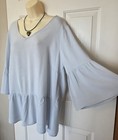 *AUTOGRAPH*Size 14 Tunic V Neck Top Light Blue Bell Sleeve Flounce Hem Plus Size