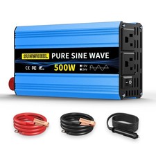 SUNWHEEL 500W Pure Sine Wave Inverter, 12V DC to 110V/120V AC Car Power Inver...
