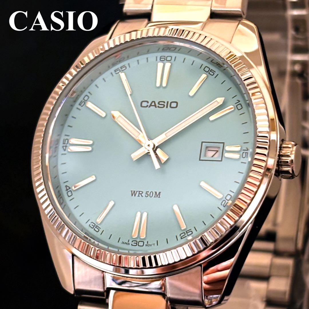 Reloj Casio Hombre Tiffany Azul Plata 5ATM Nuevo 38.5mm Único Raro De Japón