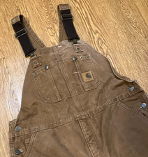 Carhartt Duck Bib Overalls 40x28 R27 BRN Sandstone Quilt Lined Brown Double Knee