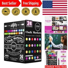 Chalk Markers - 24-Pack, 6mm Reversible Tips - Colored Chalk Pens for Art D...