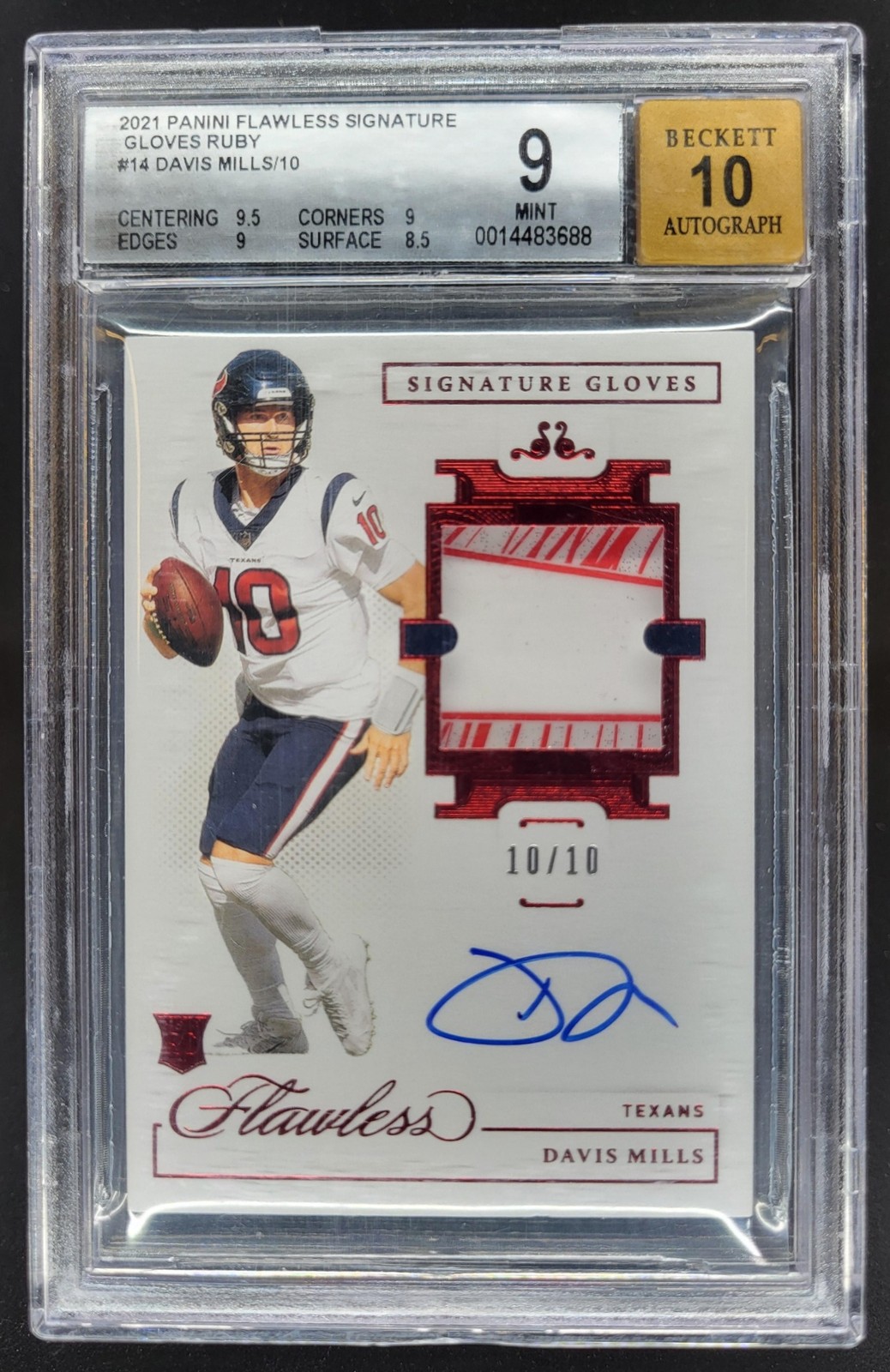 Davis Mills Panini Flawless Signature Gloves #SGLDMI Ruby