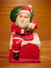 Vintage Cast Iron 2 Piece Bank-SANTA CLAUS ENTERING A CHIMNEY-Phillips Screw