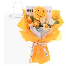Crochet Flowers Bouquet Sunflower Bows Mix, with Gift Bag for Gifts Yellow 