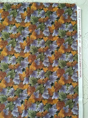 Indian Summer Style Hoffman Int. Green Blue Rust Leaves metallic BTHY 18x42
