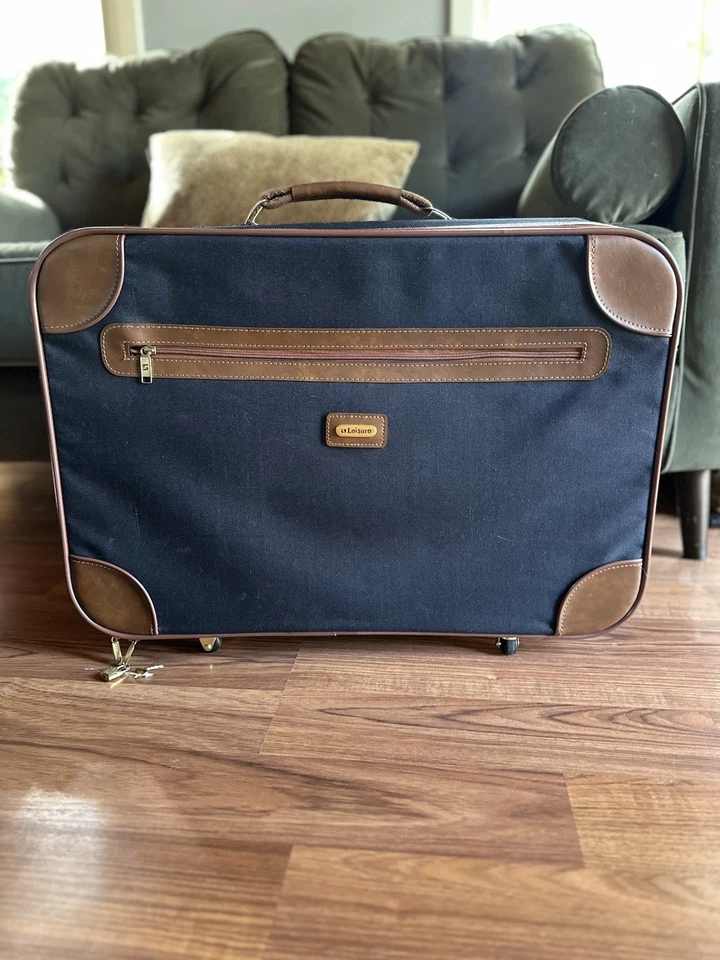 Juego de equipaje vintage de ocio de 3 piezas - lona negra y cuero marrón Foto 2 de 4