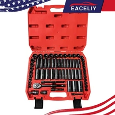 EACELIY 64pcs 3/8" Socket Set,Drive Impact Socket Set,SAE/Metric,Deep & Shallow