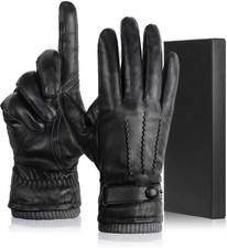 Men  s Winter Sheepskin Leather Gloves Cashmere Lined Touchscreen Driving Black