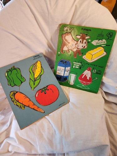 Two Vintage Play School Children's Wooden Puzzles