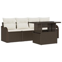 Gartensofa Set 5-Teilig Poly Rattan Braun Mit 5 Kissen Sitzgruppe