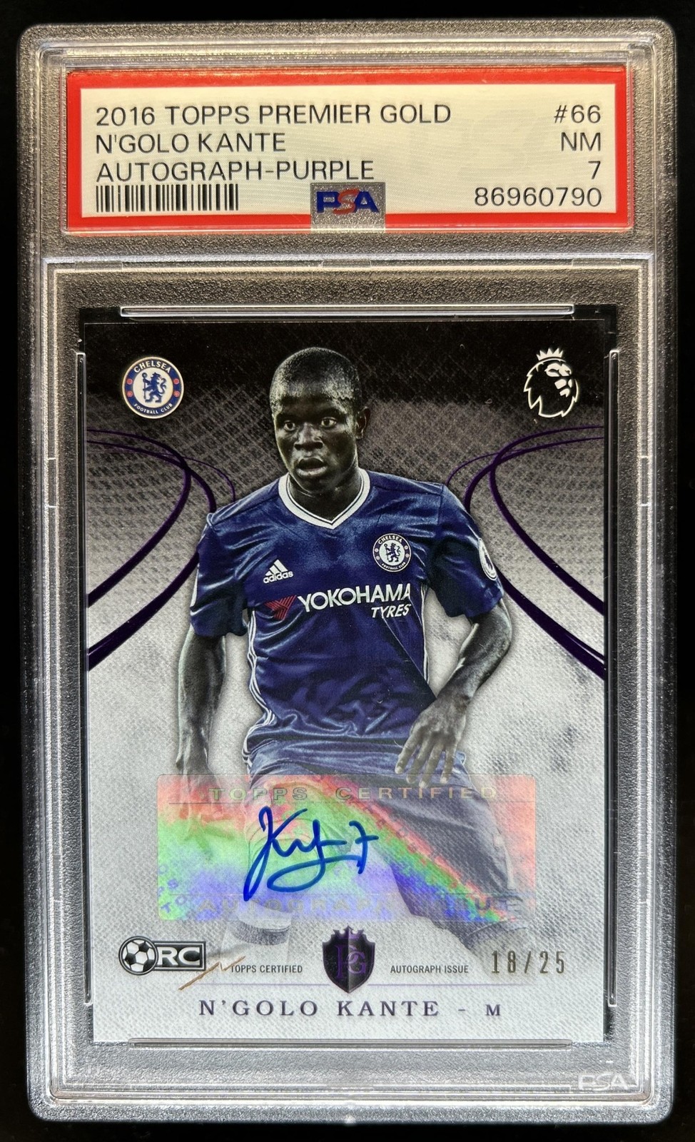 2016 Topps Premier Gold N Golo Kante Auto Purple RC Rookie #/25 Chelsea PSA 7