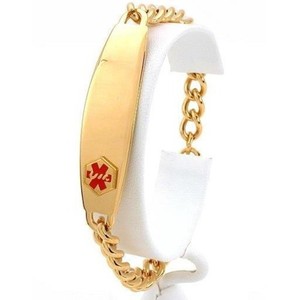 Authentic Medical ID Information Bracelet Gold Plated 8" & Jewelry Cleaning Wipes
