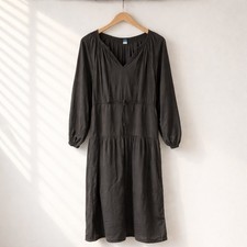 Old Navy Embroidered Tassel Midi Dress Gray Balloon Sleeve Size M Boho Peasant