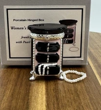 PHB Porcelain Hinged Trinket Box Jewelry Box Cheat Of Drawers And Pearls