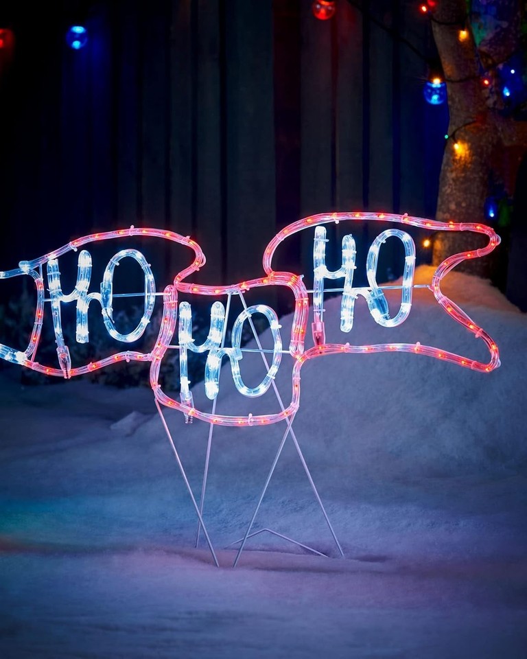 Pre-Lit Animated Flying Santa Rope Light Silhouette Garden Christmas ...