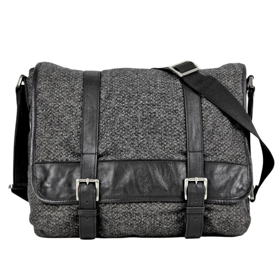 Burberry Men's Shoulder Bag Messenger Wool Leather Gray Black Used Authentic - Image 3 of 4