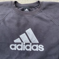 VINTAGE 90s ADIDAS CENTER LOGO CREWNECK FADED RARE GREY ON BLACK