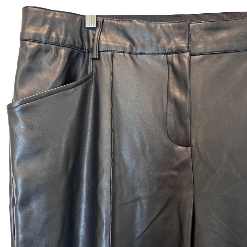 Lane Bryant Faux Leather Pants Black Plus Size 18 Cuffed Wide Ankle Career - Image 3 of 4