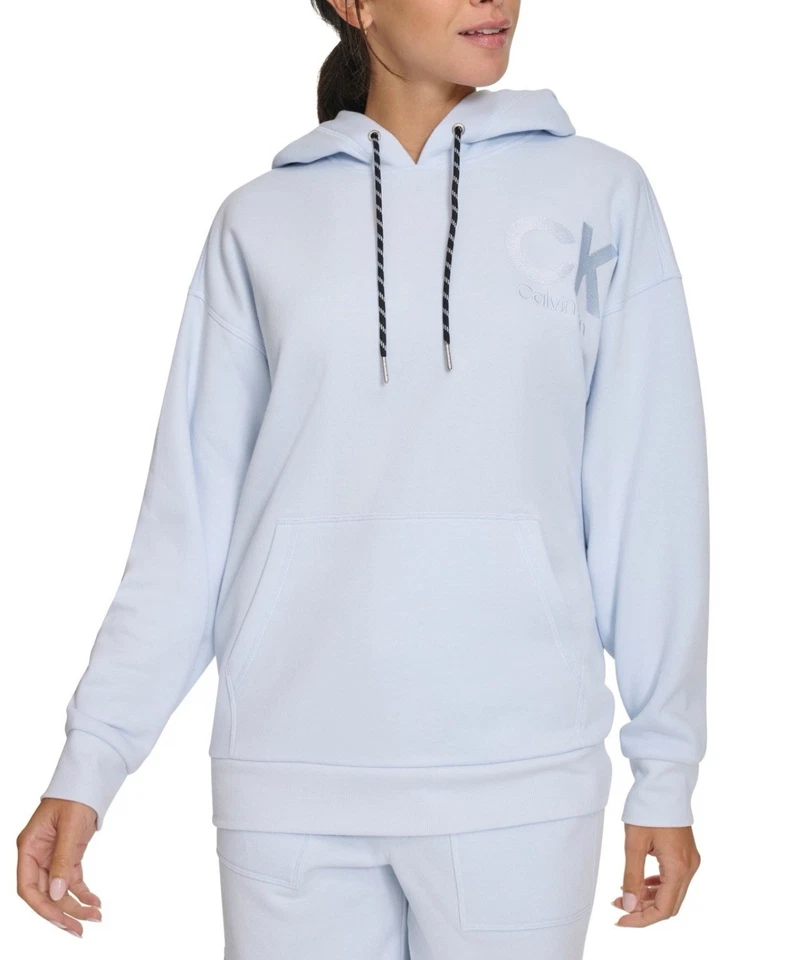 Calvin Klein Women's Eco Fleece Logo Pullover Hoodie Cortado Heather L Spray - Image 2 of 4