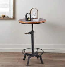 Industrial Bar Table 33.47-39.37inch Height Adjustable Swivel Wooden Top Vint...