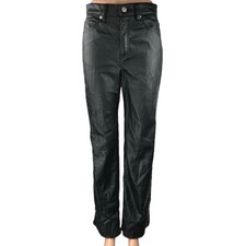 H M Women's Black Faux Vegan Leather Straight Leg High Rise Trousers Pants Sz 4