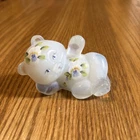 Fenton Vintage Opulescent White Glass Reclining Bear Signed P Hayhurst 3.5