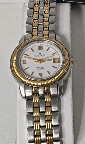Croton Equator Ladies Watch 18k Gold Bezel Crown & Links Box & Tag Swiss Quartz