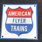 VINTAGE AMERICAN FLYER TRAINS 8” PORCELAIN SIGN RAILWAY GAS OIL RAILROAD STATION
