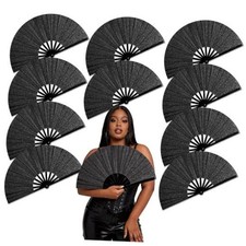 Boots on the Ground Hand Fan: 10pcs 13 inch Rave Fan Handheld Glitter Black