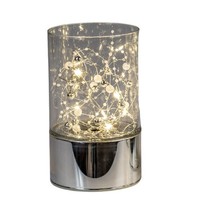 LED Deko Licht Stimmungslampe Stars & Pearls Silber H. 15Cm Glas Timer Formano