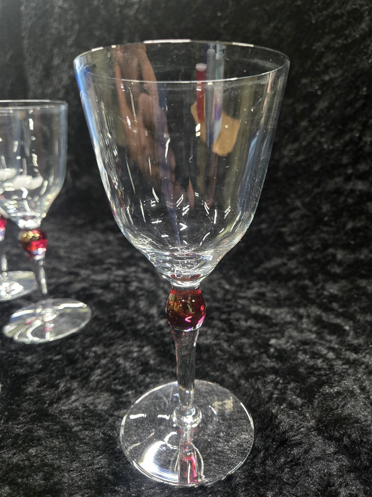 1-(one) Red Bulb Stem Wine/ Water Glass 7-1/4