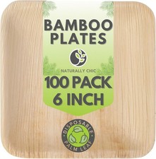 Small 6 Inch Square Bamboo Plates Disposable - 100 Pack - Biodegradable Palm