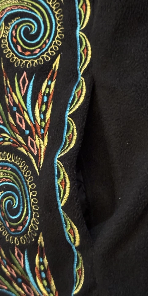 Bob Mackie Wearable Art Vtg Embroidered Faux Fur Collar Zip Vest Women’s Large - Image 3 of 4