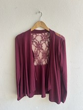 Womens Burgundy Floral Lace Open Front Cardig...