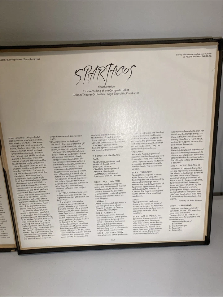 Spartacus , Khachaturian- Ballet LPs. Bolshoi Theatre Orchestra. Zhuraitis Condu - Image 4 of 4