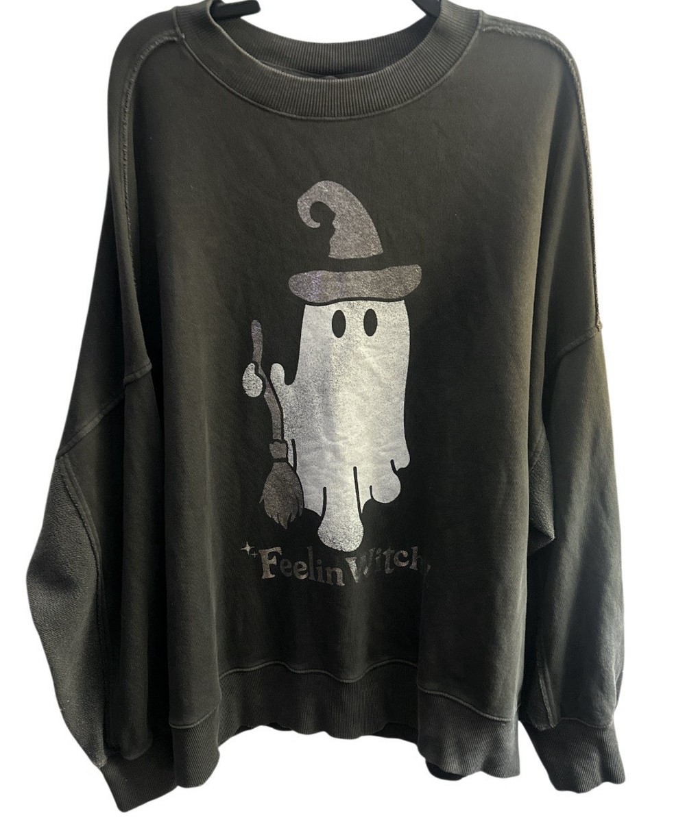 眩暈SIREN 刺繍スウェット　XL Aerie Feelin Witchy Halloween XL Big Chill Crew Sweatshirt Women