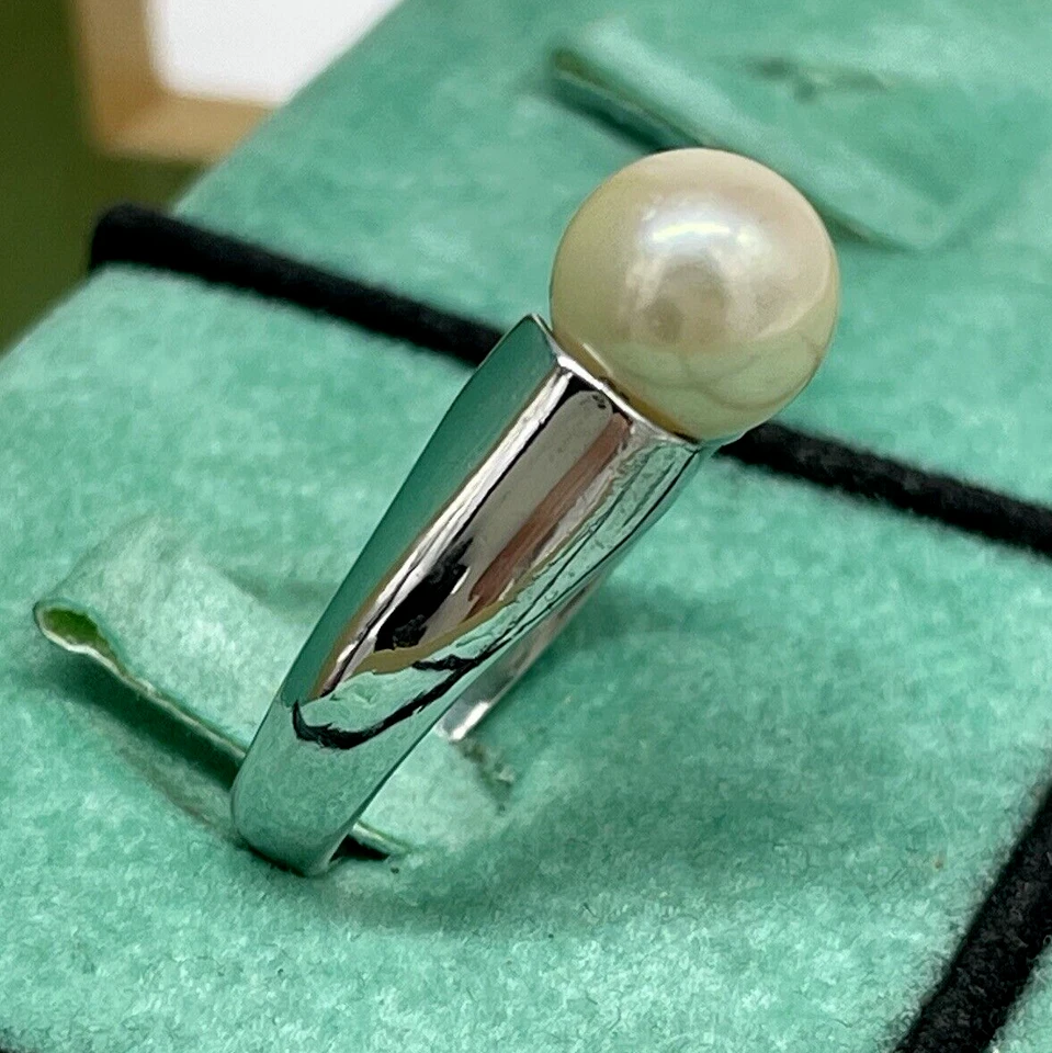 Anello perla donna naturale di fiume tonda liscia argento 925 italiano Misura 13 - Immagine 3 di 4