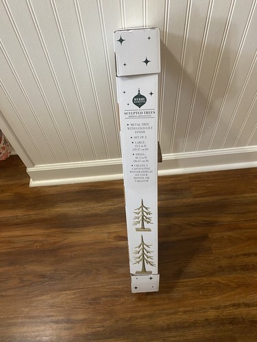 Aldi’s Merry Moments Sculpted Christmas Trees Set Of Two Gold Tone Trees In Box - Picture 3 of 4