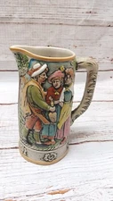 Vintage KTW German Pitcher – Alpine Scene & Hunter Confrontation, 8.5 in