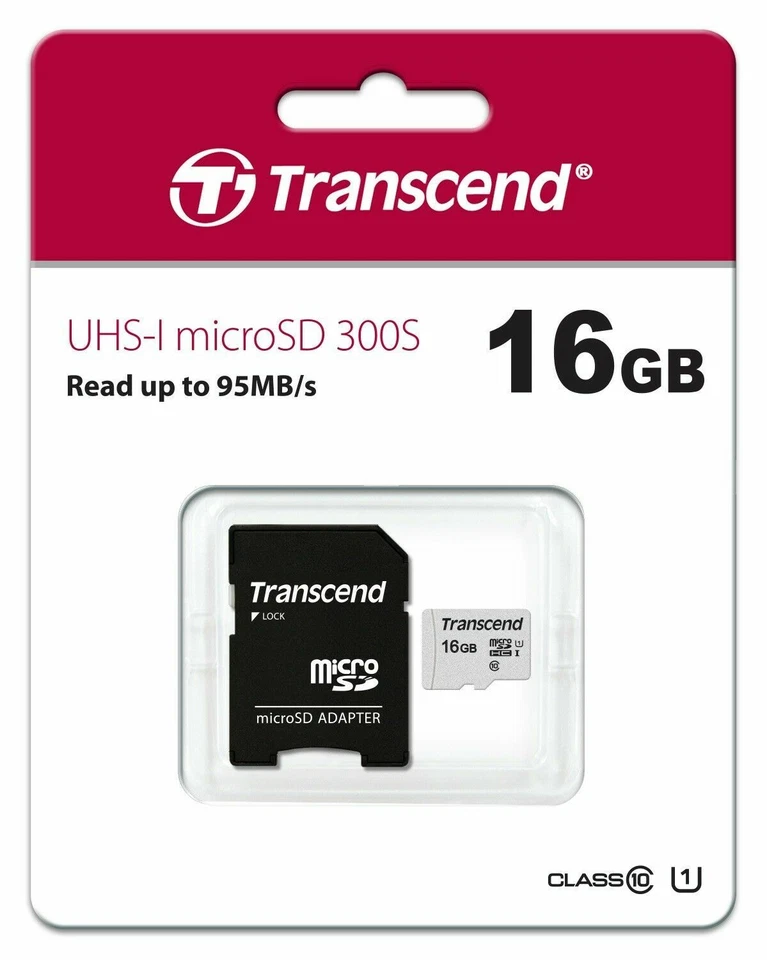 Transcend 16GB MicroSDHC Class 10 Memory + Adapter for Samsung S9 S8 S7 S10 S10+ - Image 2 of 2