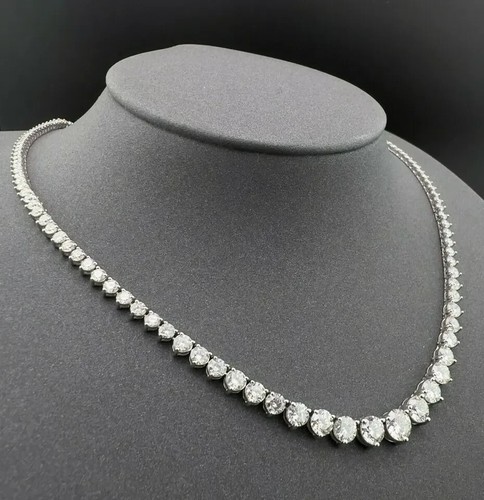 18K White Gold 12.08ct Round Diamond Graduated Tennis Necklace | GIA Certified