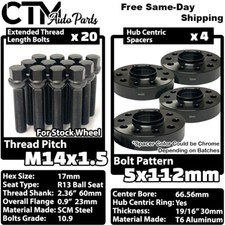 4x 30mm Thick 5x112 66.56mm Cb Wheel Spacer Black Bolt Fit Mercedes Stock Wheels