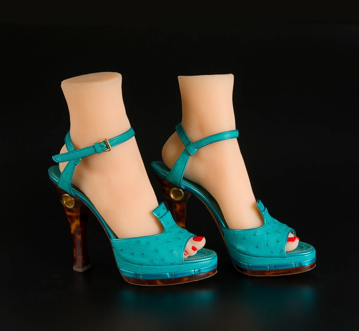 Louis Vuitton Teal/Turquoise High Heels Shoes Leopard Tassel Open