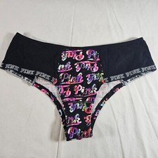 Victoria's Secret PINK Extra Low Rise Cheekster M Black Pink Logo Band Cotton