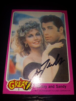 1978 Topps Grease #1 Danny and Sandy autographed card by John Travolta